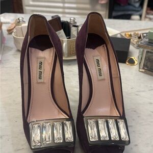 Miu Miu Dark Purple Crystal Embellished Heels